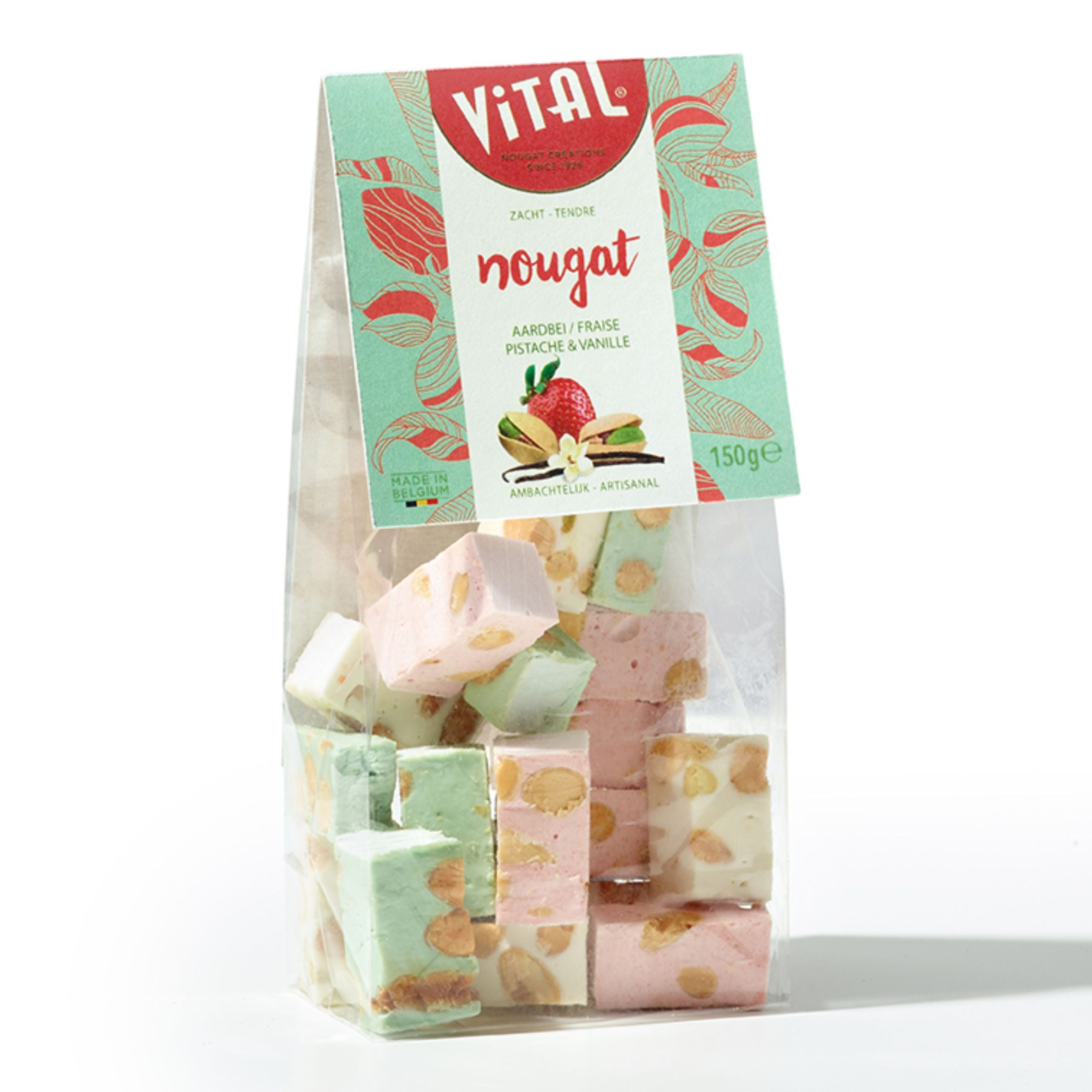 Zakje Zachte Nougat 150g Aardbei, Pistache en Vanille